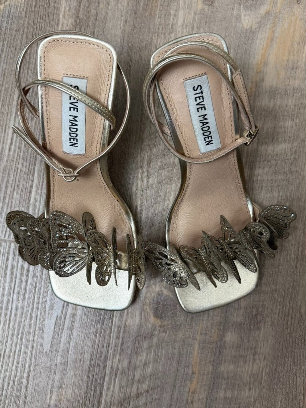 Steve Madden Gold Butterfly Ankle Strap Azariah Heels Size 6 - Picture 1 of 5